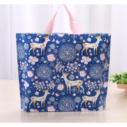 Big Size Elk Print Plastic Shopping Bags With Handle Blue Plastic Gift Bags Packaging Clothes Bags With Handle Pouches 10pcs