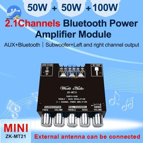 MT21 Bluetooth 5.0 Subwoofer Amplifier Board 50WX2+100W 2.1 Channel Power Audio Stereo Amplifier Tone Board Bass AMP AUX 12V 24V