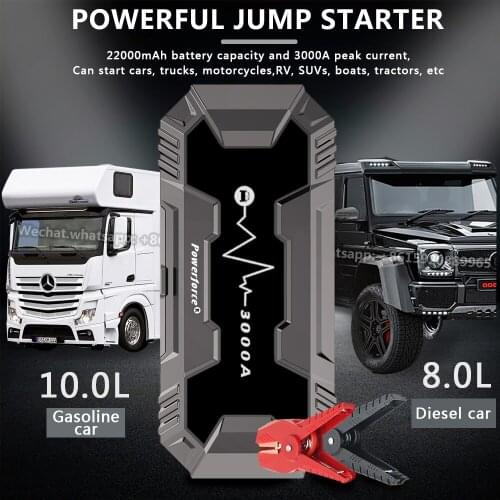 Portable 3000A Car Jump Starter Truck Lorry Van Buster 22000mAh Large Battery Capacity Starting Device With LED Strobe Flash