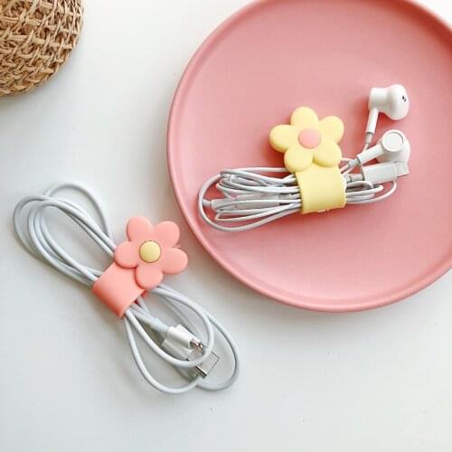 Cute Silicone Flower Cable Organizer for Phone USB Line Buckle Winder Wire Protector Cable Earphone Wire Management Cord Holder