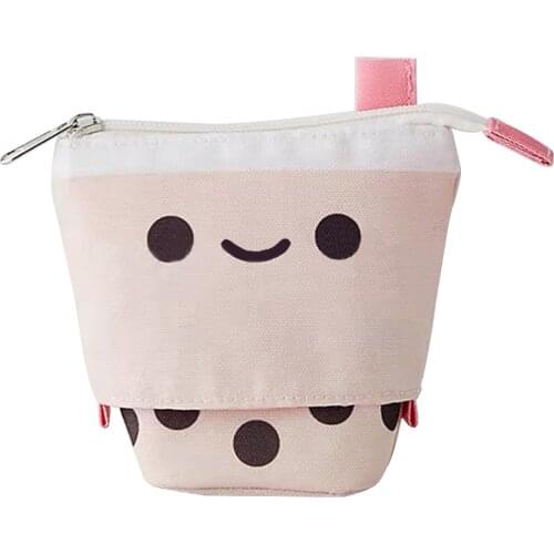 Pen Bag Pearl Milk Tea Print Large Capacity Pen Container Storage Bag for Home School Office Beige