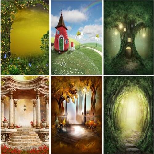 Vinyl Custom Dream Forest Castle Fairy Tale Children Photography Backdrops Cartoons Photo Background Studio Props 21417MXF-02