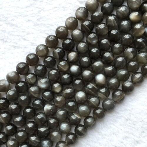 Hig Quality Genuine Natural Black Moonstone flash light Round Loose Gemstone Ball Beads 6mm 8mm 10mm 12mm 15" 05599