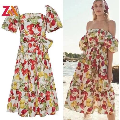 ZALady Designer Runway Beach Chic Midi Dresses For Women Elegant Floral Slash Collar Bohemia Casual Party Dress Femme Robe Mujer
