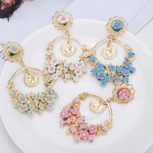 2021 Sweet Flower Exaggerate Earrings Big Round Luxury Floral Earrings Boho Big Earring Accessaries Women Jewelry For Party