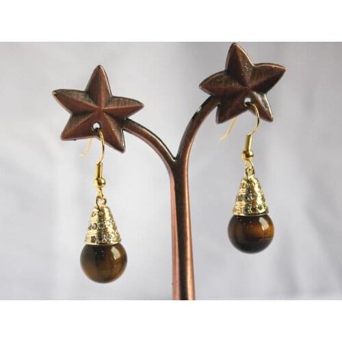 Ladys noble high quality + 12mm tiger eye stone hook earring