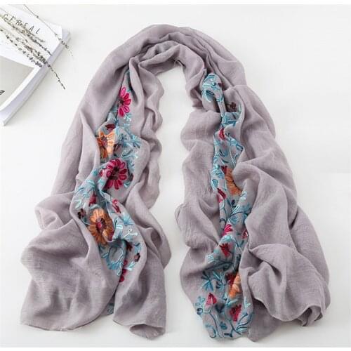 New Women Cotton Viscose Shawl Plain Embroider Floral Turban Style Pashmina Wrap Thick Sun Protection Summer Soft Shawl 180*90Cm