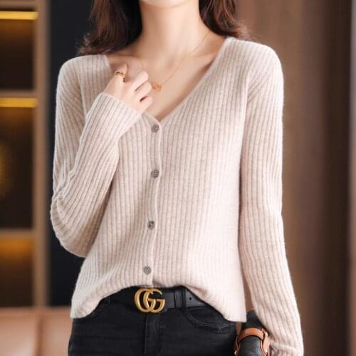 Knitted Wool Oversized Cardigan Womens 21 Spring Autumn New Long-Sleeved Basic Loose-Fitting V-Neck Solid Color All-Match Top