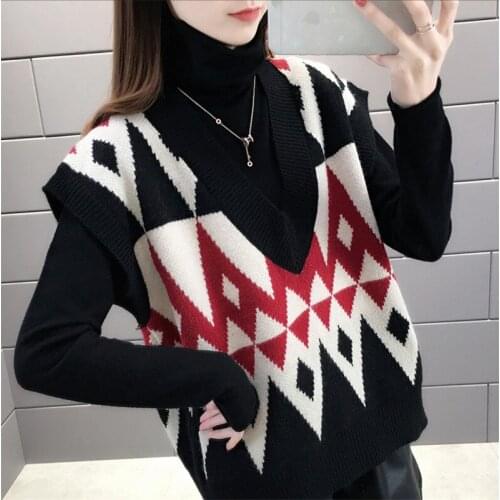 2020 NEW Spring Autumn Sweater Vest Women V-Neck Knitted Vest Female Preppy Korean Style Knitted Pullover Sleeveless Coat