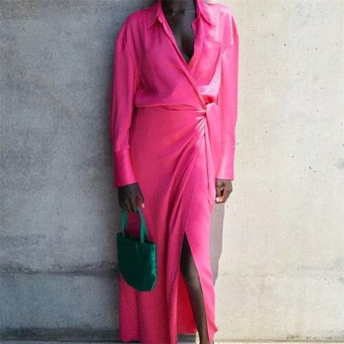 ZXQJ Women 2021 Fashion Solid Color Lacing Bowknot Mid-length Shirt Dress Vintage Long Sleeve Female Dresses Mujer