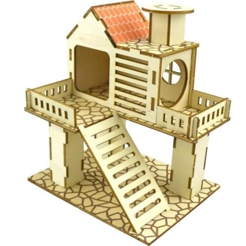094A Hamster Wooden House Villa Easy to Assemble Small Pets Climbing Toy Hideout for Squirrel Cage Accessories 5 Colors
