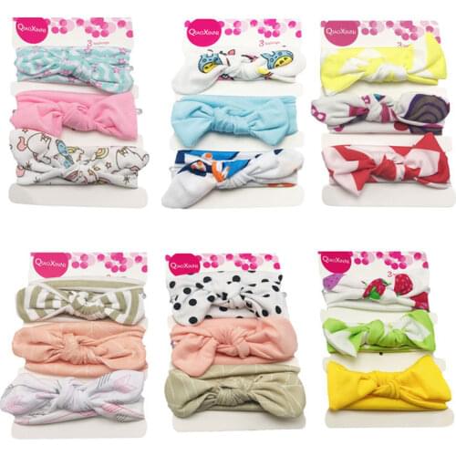 3 pieces / set baby hair accessories newborn cotton bow scarf rabbit ear knot headband baby elastic hair ring accessories