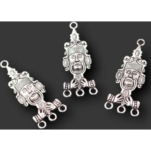 8pcs Silver Plated Ancient Mayan Totem Deity Connectorts Retro Earrings Metal Accessories DIY Charms For Jewelry Crafts Making