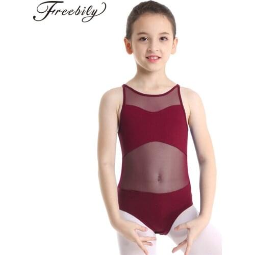 Girls Ballet Leotard Bodysuits Dance Costume Sleeveless Mesh Back Zipper Closure Ballet Dance Gymnastics Leotard Jumpsuit