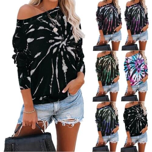 2020 Blouse Women Tie Dye Long Sleeve O Neck Loose Soft Top Pullover Blouse Womens Clothing блузка женская