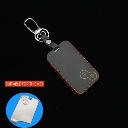 2-Button Genuine Leather Case, Car Key Protection, Smart Skin, For Renault Clio Logan Megane 2 3 Koleos Scenery Smart Card Box