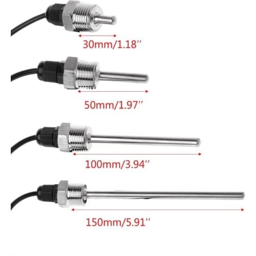 DS18B20 Digital Temperature Sensor G1/2\" Thread Probe DIA=7mm 3-core Wire SUS304 77UD