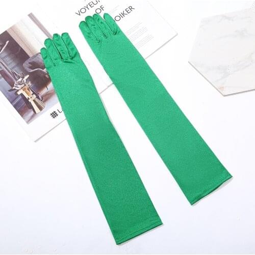 Long Green Opera Satin Evening Gloves Gold Stretchy 1920s Cosplay Rosy Gloves Prom Party Dance Gloves for Lady guates novia