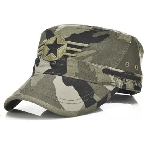 Men Military Hat Adjustable Flat Top Caps Summer Male US Washed Cotton Twill Army Cap Camouflage Kepi