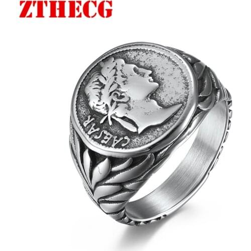 New Caesar the Great of Rome Rings for Men Vintage Stainless Steel Roman Coins Caesars Head Mens Ring Women Gift Free Shipping
