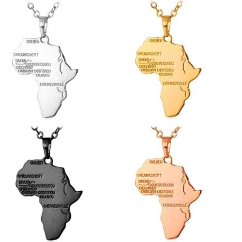 Africa Map Pendant Necklace Women Men Silver Color/Gold Color Jewelry Wholesale African Map Hiphop