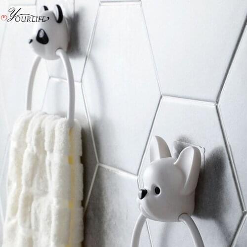 OYOURLIFE Cute Cartoon Wall Mounted Towel Holder Bathroom Towel Rack Kitchen Washing Towel Holder Family Bathroom Organizer