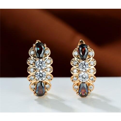 Trendy Female Rainbow Zircon Stone Earrings Cute Gold Color Clip Earrings For Women Luxury Crystal Geometry Wedding Earrings