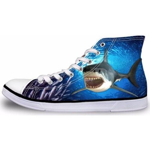 NOISYDESIGNS Mens Canvas Shoes Fashion Blue High Top Vulcanize Shoes Cool Men 3D Animal Shark Dolphin Printed Lace Up Sneakers