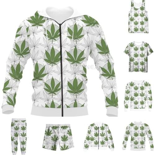 New Funny 3D Full Print Weeds Leaves T-shirt/Sweatshirt/Zip Hoodies/Thin Jacket/Pants Four Seasons Casual Suit V63