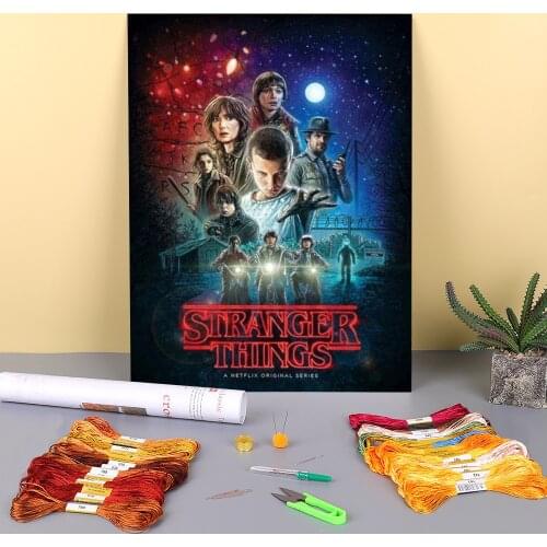 Stranger Things Printed Canvas 11CT Cross-Stitch DIY Embroidery Set DMC Threads Painting Knitting Craft Handiwork Needle