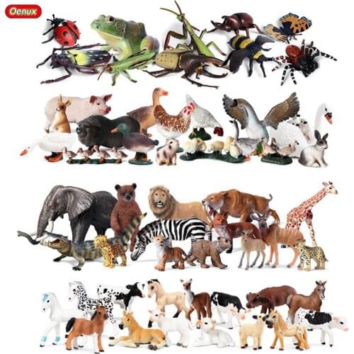 Oenux Zoo Animal Models Toy Simulation Wild Lion Tiger Insect Action Figure Set Farm Horse Cow Pig Figurines Kid Xmas Gift