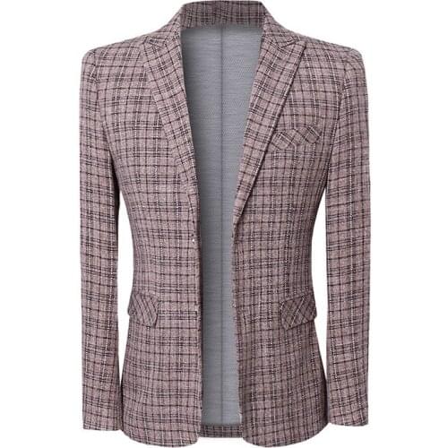 Jacket Men Plaid Suit Slim Spring Autumn Check Blazer Business Office Work Formal Casual Single Breasted 2 Buttions Daily Life