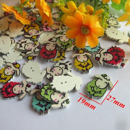 50Pcs 19*27mm New sheep Wooden buttons Decorative Buttons bouton Scrapbook Wooden Buttons Sewing Accesories botones
