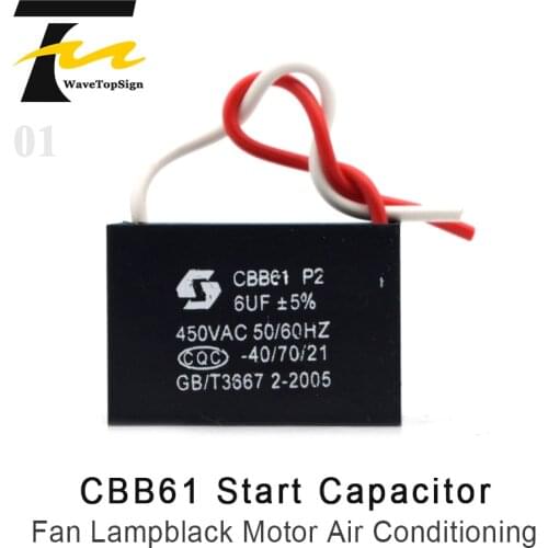 Wavetopsign CBB61 Fan Start Capacitance 1/1.2 /1.8/2/2.5/1.5/3/4/5/6UF Ceiling Fan 450V Lampblack Machine