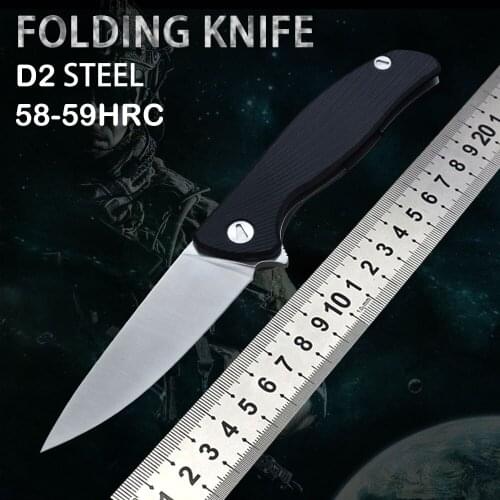 D2 steel folding knife G10 handle outdoor rescue convenient knife high hardness utility knife camping hunting knife hiking tools