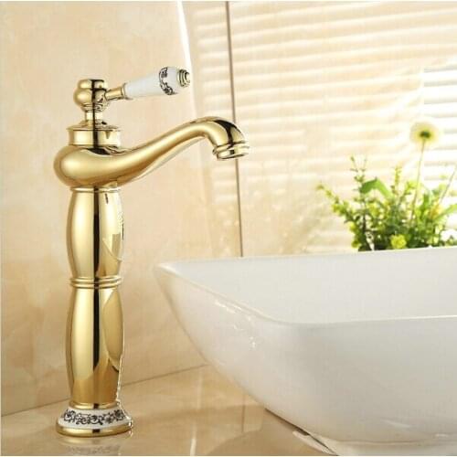 Basin Faucets Gold Plating Copper Mixer Taps Single Handle Bathroom torneira benheiro G1035