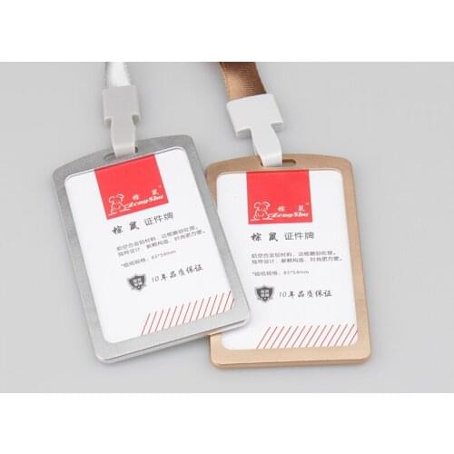 Middle New Alloy Unisex Employee Cover Silver Worker Permit Id Card Holder Lanyard School Office Office Supplies Card Cover