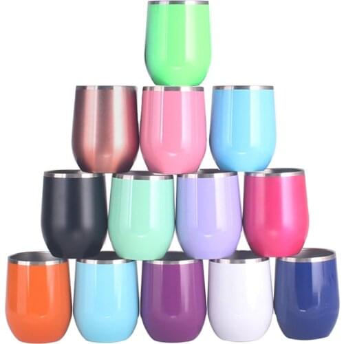 18/8 Stainless Steel Drinking Cup Stemless Wine Glass Double Walled Insulated 12OZ Wine Tumbler