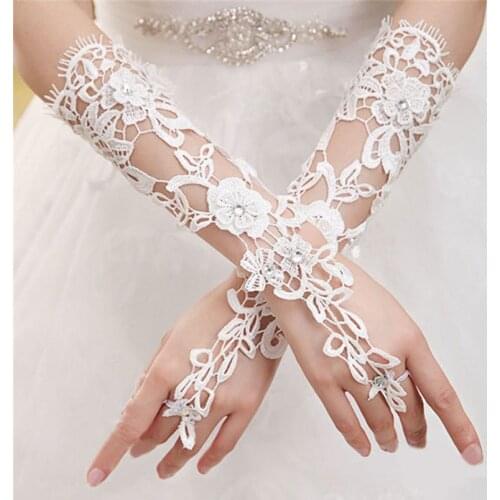 Wedding Bride Gloves Lace Bridal Dress Luxury Long Fingerless Accessories Party gants mariage femme luvas para festas J15