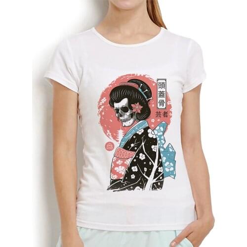 UkiyoE style Yokai Geisha skull t shirt women summer new white casual short sleeve tshirt femme vintage streetwear t-shirt