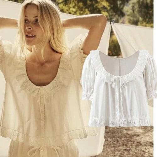 Jenny&Dave Casual Shirt Women Indie Folk Vintage Elegant Lace Patchwork Peter Pan Collar Blouse Women Blusas Mujer De Moda 2021