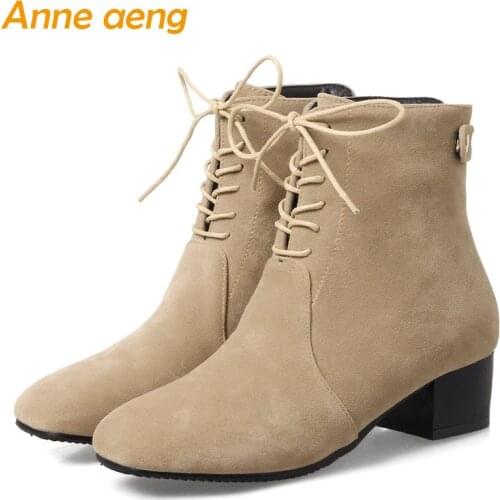 2019 new Autumn winter women ankle boots middle heels square toe zip ladies snow boots black winter women shoes plus size 33-46