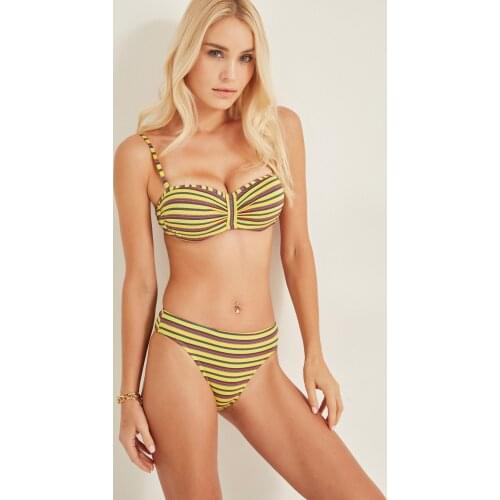 C & City Women 'S Strapless Padded Bikini Suit 3002-8 Green/Yellow
