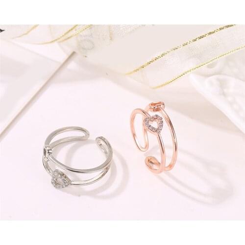 Charm Heart Romantic Rings Rose Gold Silver Color Fashion Engagement Jewelry For Women Lovers Wedding Trendy Jewelry