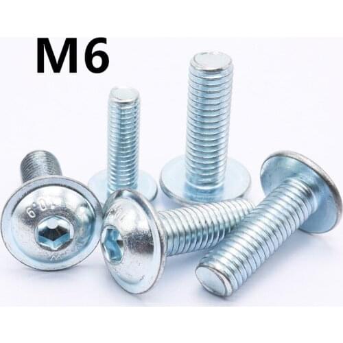 100PCS M6x10/12/16/20/25/30mm GB7380 Grade 10.9 Galvanizing Hexagon Socket Button Head Screws With Collar Bolt