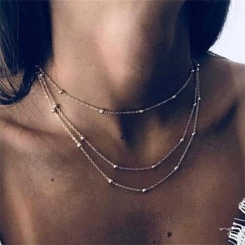 12Sets/lot Bohemian Multi-layer Simple Necklace for Women Tiny 3 Layer Necklace