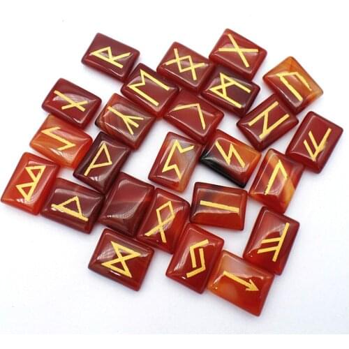 25Pcs/set 20x15x6mm Wholesale Natural Red Agate Runes Stones Set Reiki Healing CAB DIY Jewelry Accessories S223