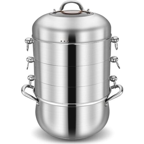 4-layers 304 Stainless Steel Steamer Pot with Transparent Lid Thicken Without Holes Steamer Rice Food Steam Pot Fast Boilers