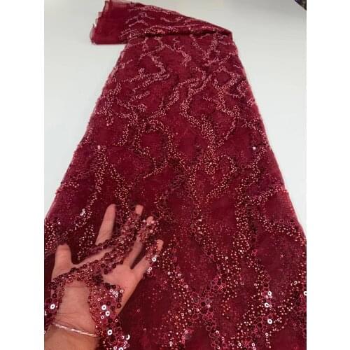 5yards/pc) Newest arrival African tulle lace fabric gorgeous tube beads sequins embroidered French net lace for party FSS439