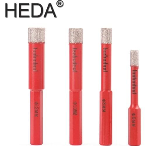Free Shipping 6/8/10/12mm Vaccum Brazed Diamond Dry Drill Bits Hex Shank Hole Saw Cutter for Granite Marble Ceramic Tile Glass